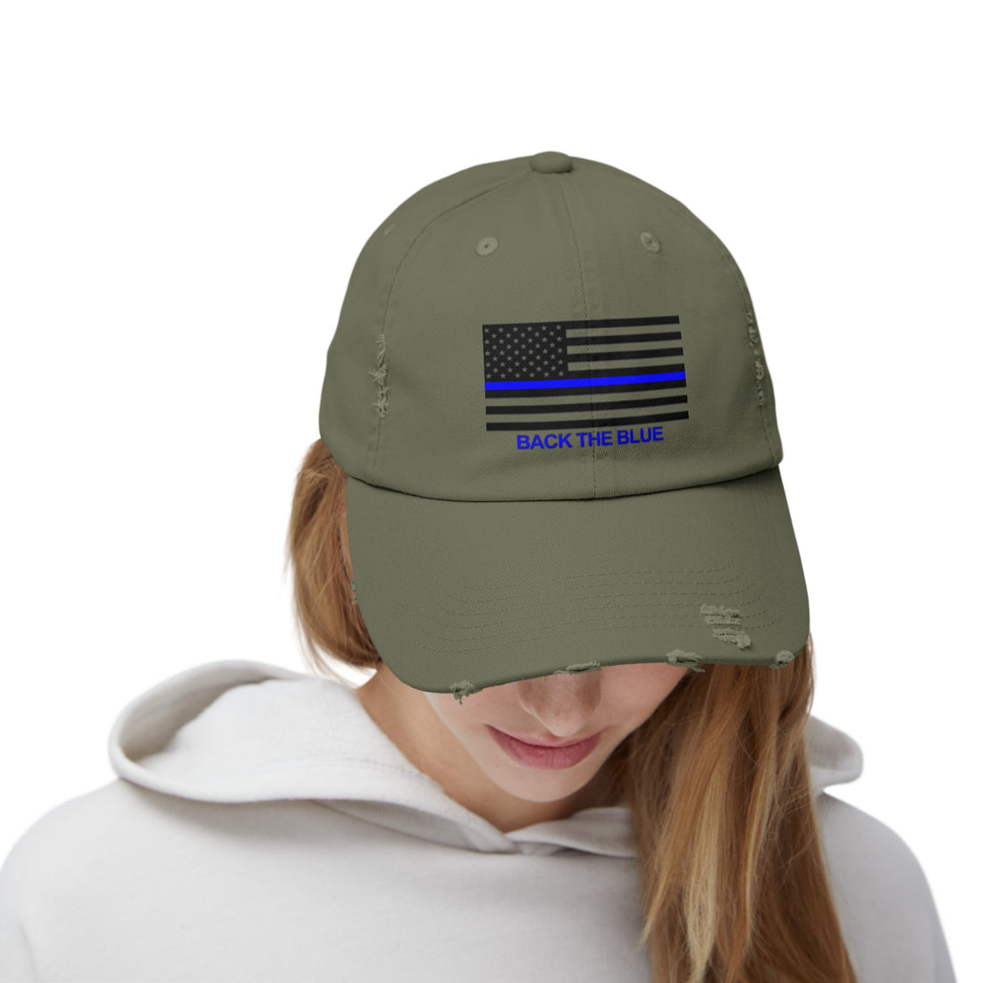 BACK THE BLUE Unisex Distressed Cap