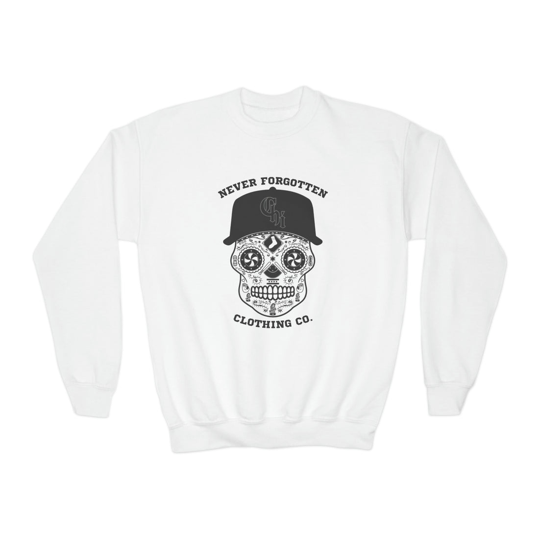 CHICAGO SOUTH-SIDE SKULL YOUTH Crewneck Sweatshirt- $4 from each purchase donated to mental health services for first responders and their families.