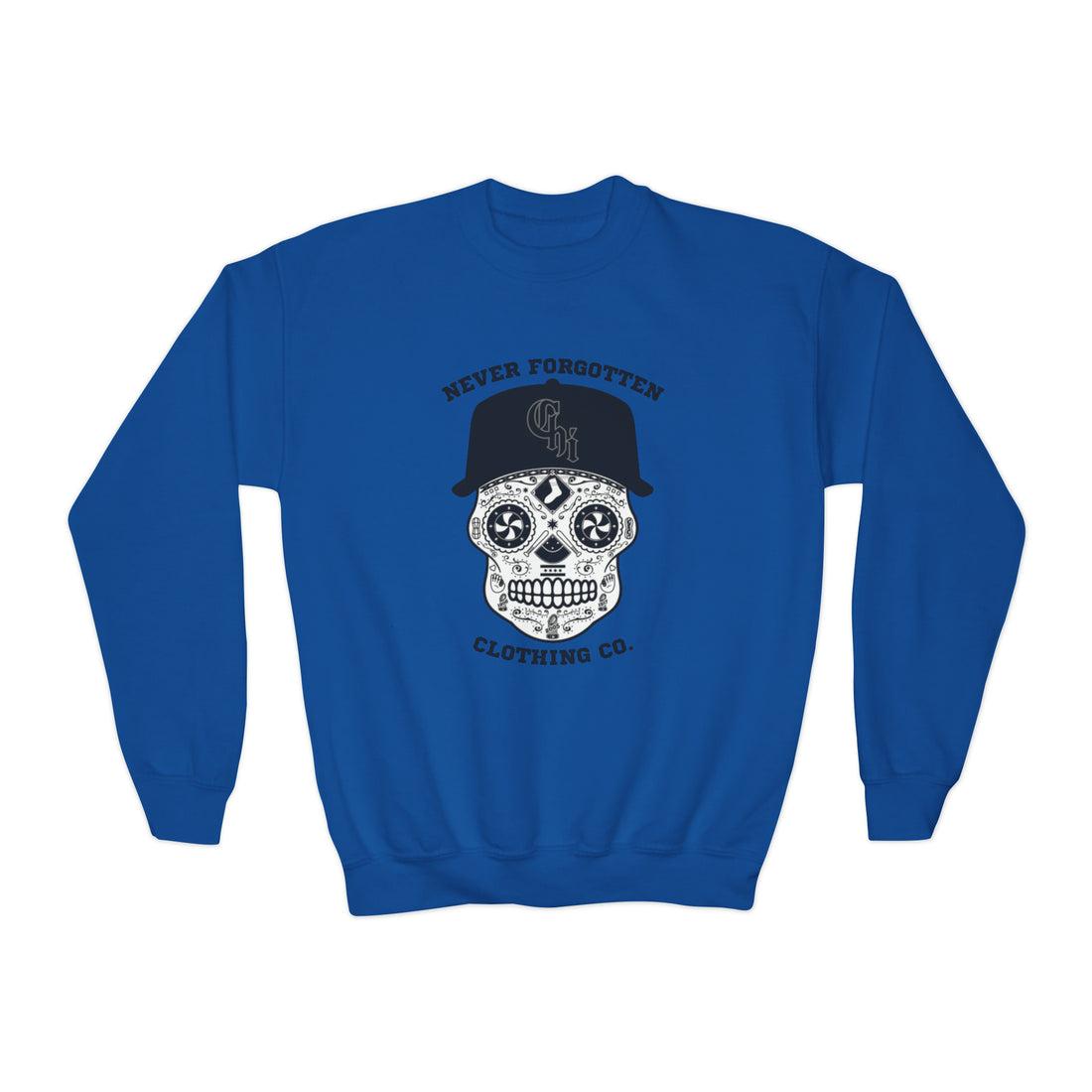 CHICAGO SOUTH-SIDE SKULL YOUTH Crewneck Sweatshirt- $4 from each purchase donated to mental health services for first responders and their families.