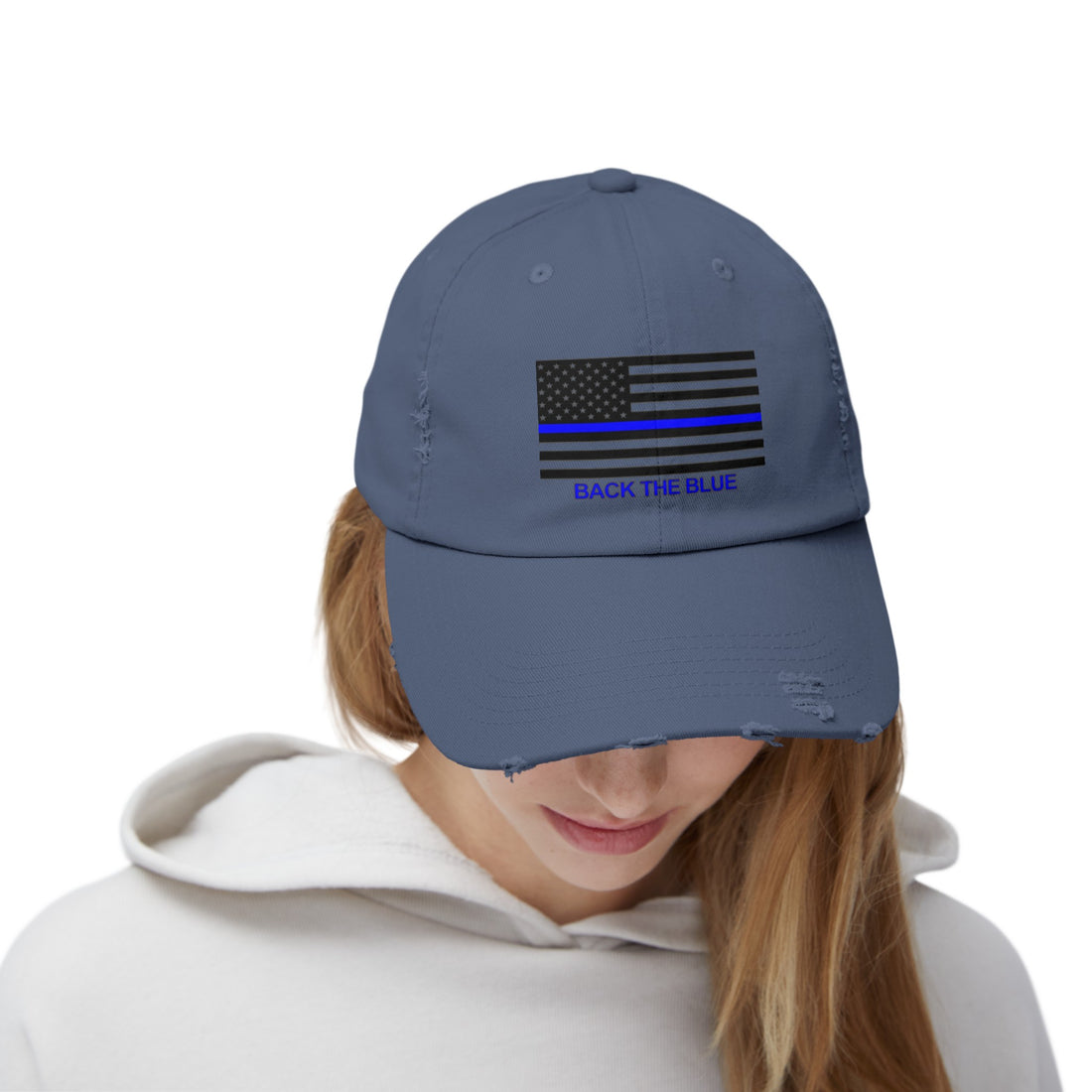 BACK THE BLUE Unisex Distressed Cap