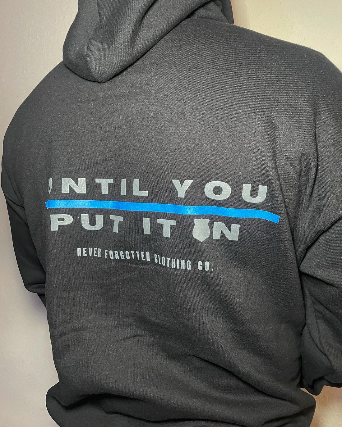 BADGE unisex hoodie. All proceeds over cost benefit the injured deputy and his family and family of a fallen corrections officer.