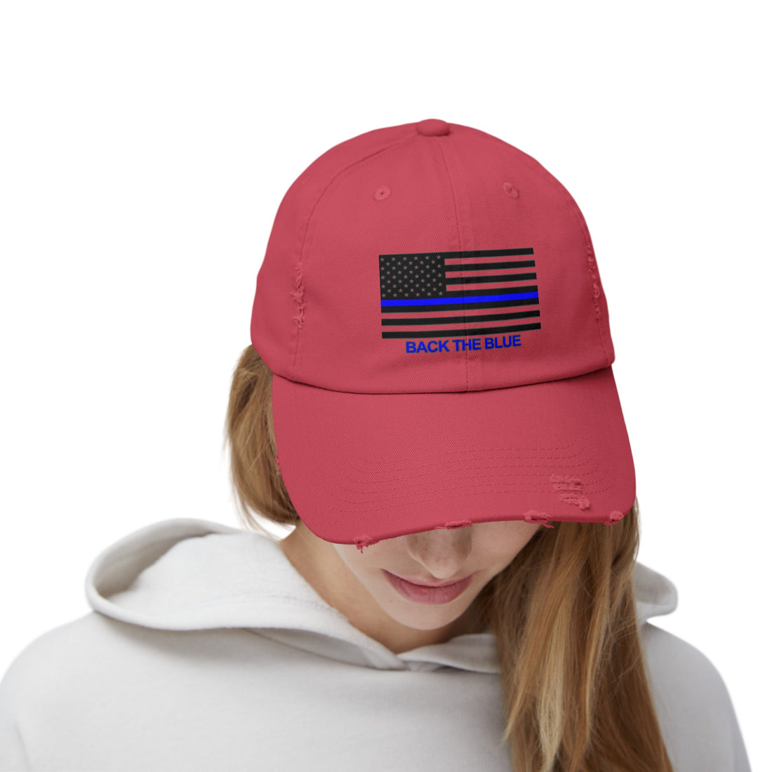 BACK THE BLUE Unisex Distressed Cap