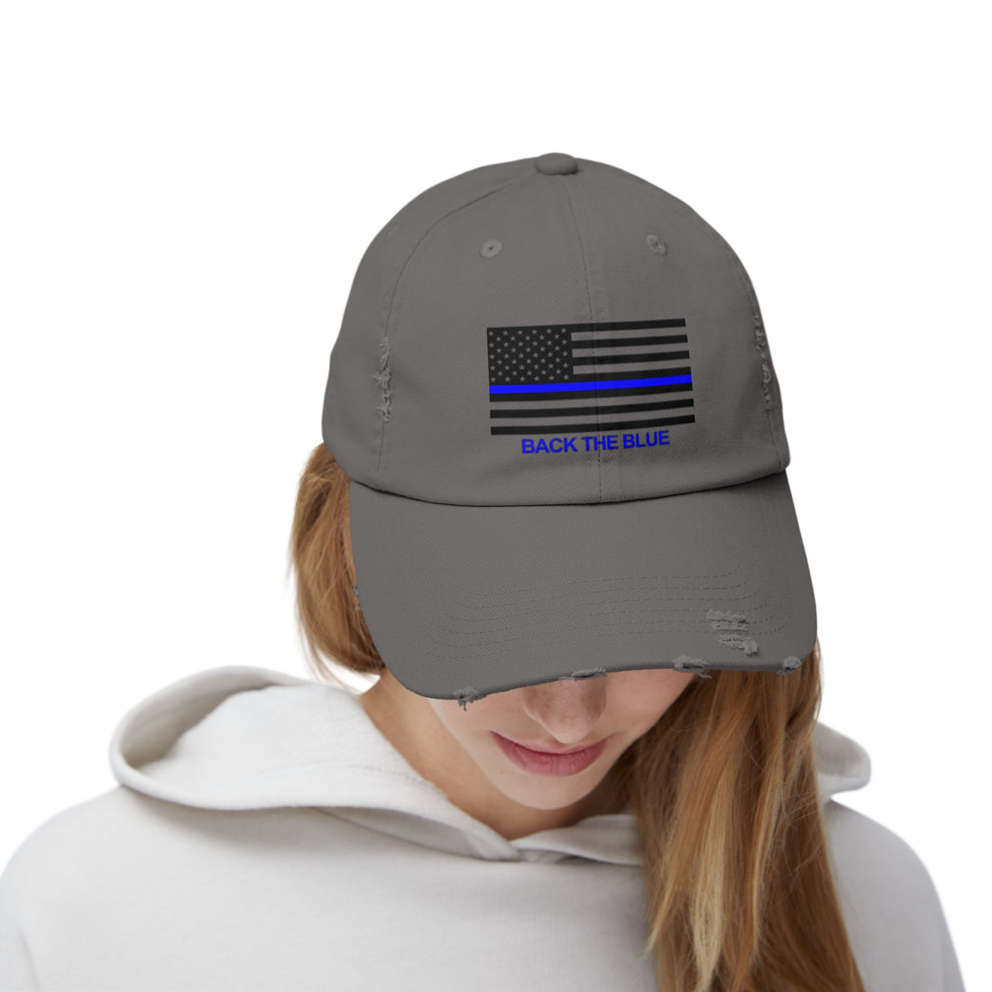 BACK THE BLUE Unisex Distressed Cap